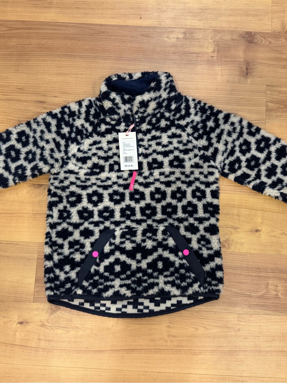 Vineyard Vines Girls Exploded Fair Isle Sherpa Quarter-Zip Pullover XS 5-6 NWT
